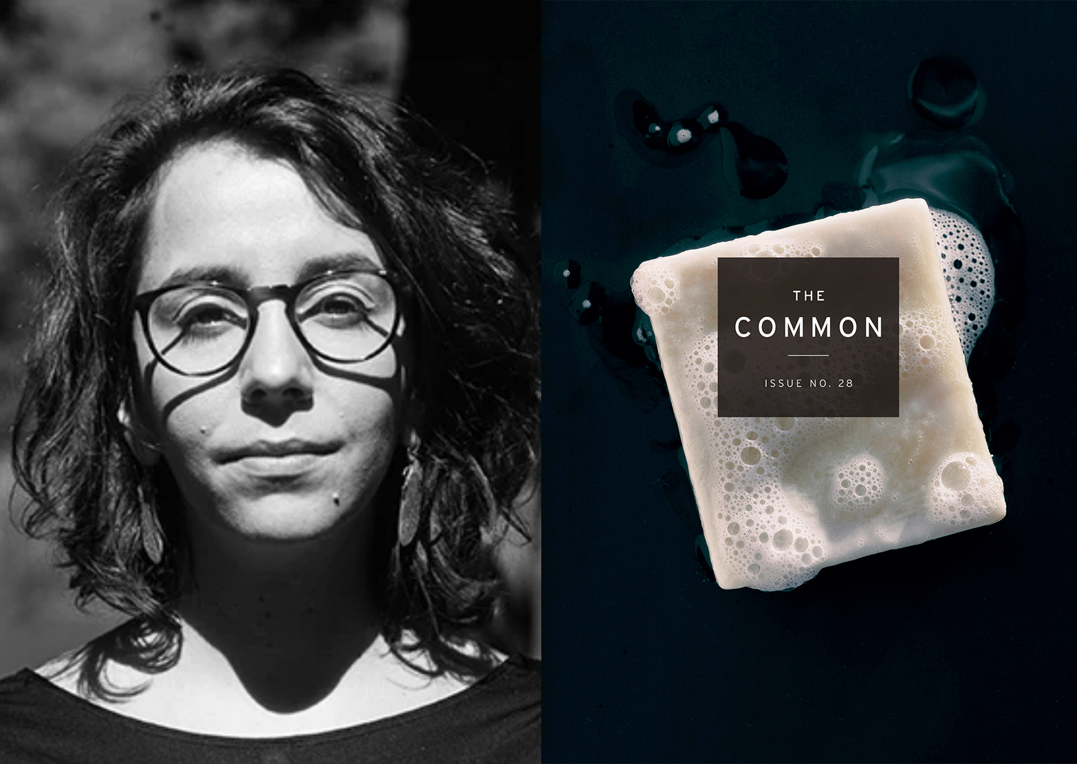 Julia Sanches' headshot next to the cover of The Common Issue 28.