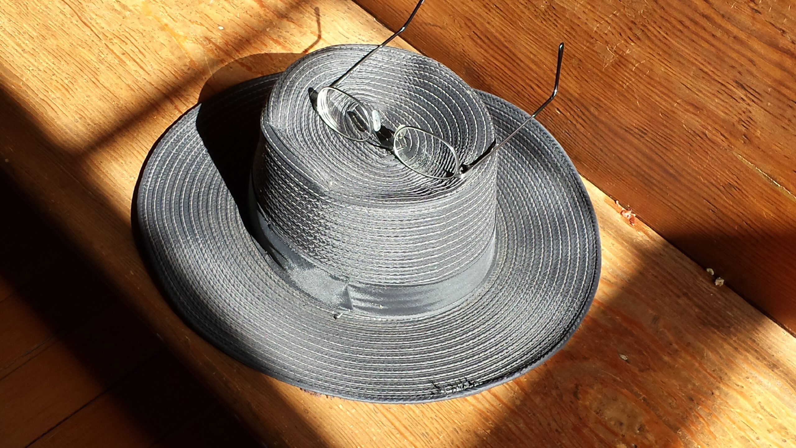 Image of glasses atop a black hat