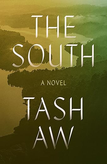 Book Cover: "The South a novel by Tash Aw" over a river landscape.
